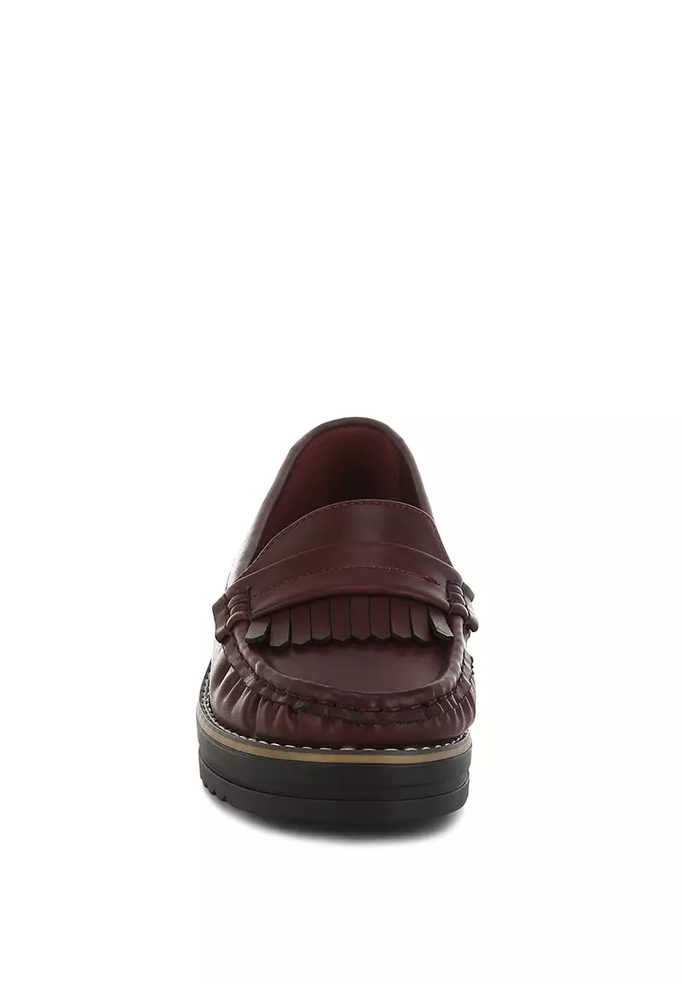 Fringed Nubuck Loafers in Burgundy