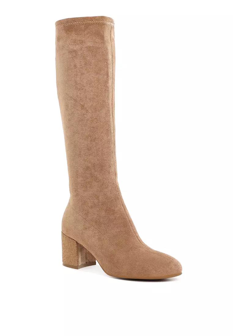 Microfiber Knee High Boots in Camel