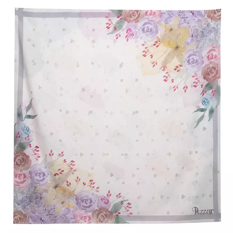 Le Floral Digitalized Handpainted Print Scarf W/ Matching Mask In Peach