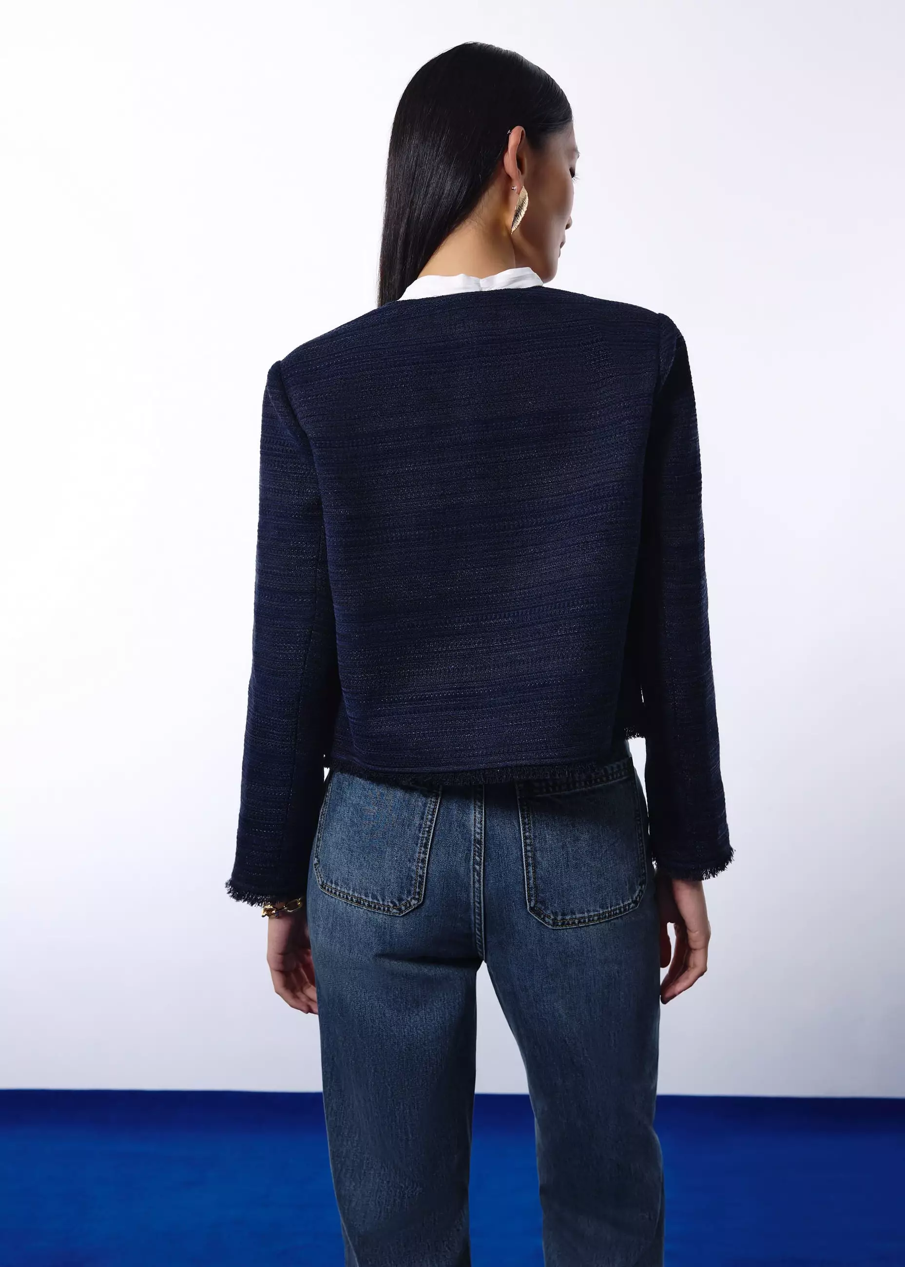 Blazer Wanita - RuchedReady® Ellis Shoulder Padded Jacquard Tweed Boxy Jacket