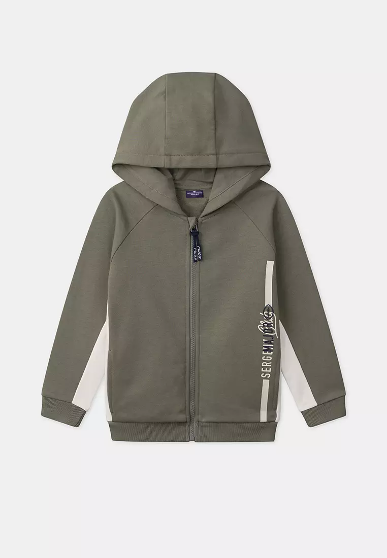 Light green JOGGING TOP / Khaki and White Hooded Vest