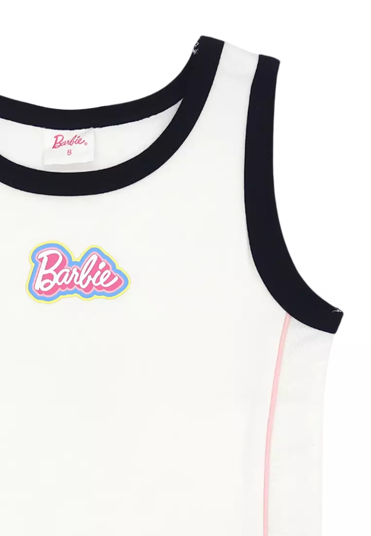 Girls Licensed Sleeveless Top with Contrast Piping - White