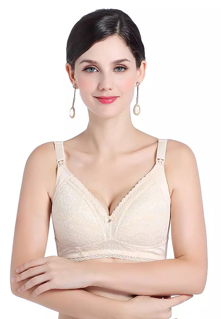 Buy ZITIQUE Women's Latest Breathable Non-wired Cotton Mother Breastfeeding  Bra - Beige Online