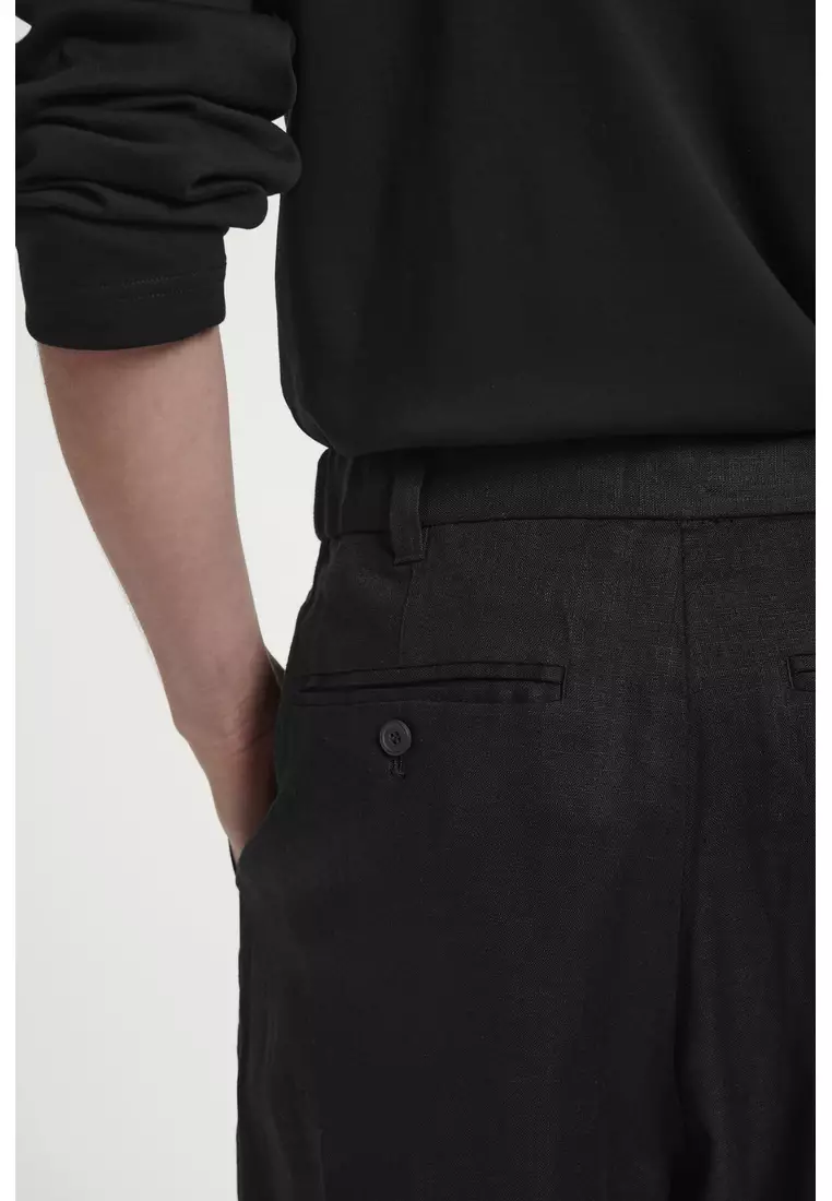 FLUID LINEN WIDE-LEG TROUSERS