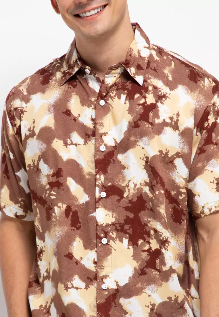 Nade Japan NTA30 Kemeja Pantai Hawai Kasual Pria Coral Coklat