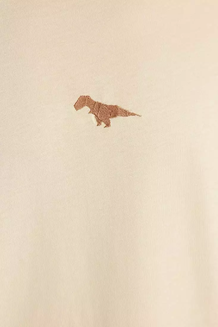 Crew Neck Short Sleeve Dinosaur Embroidered T-Shirt