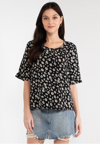 ONLY black Cody Short Sleeves Frill Top D99B1AAFD65F3AGS_1