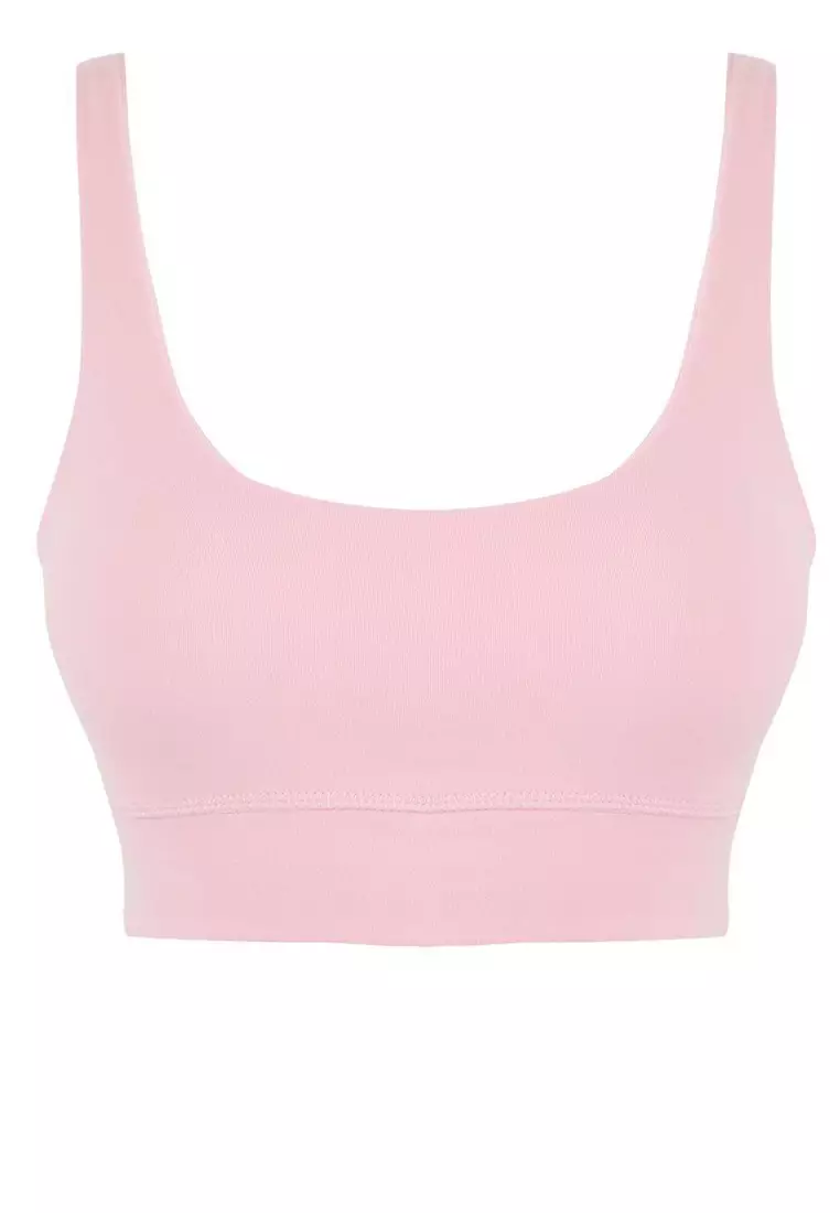 Pink Brushed Soft Fabric Support/Shaping Printed Knitted Sports Bra Thmss24Ss00008