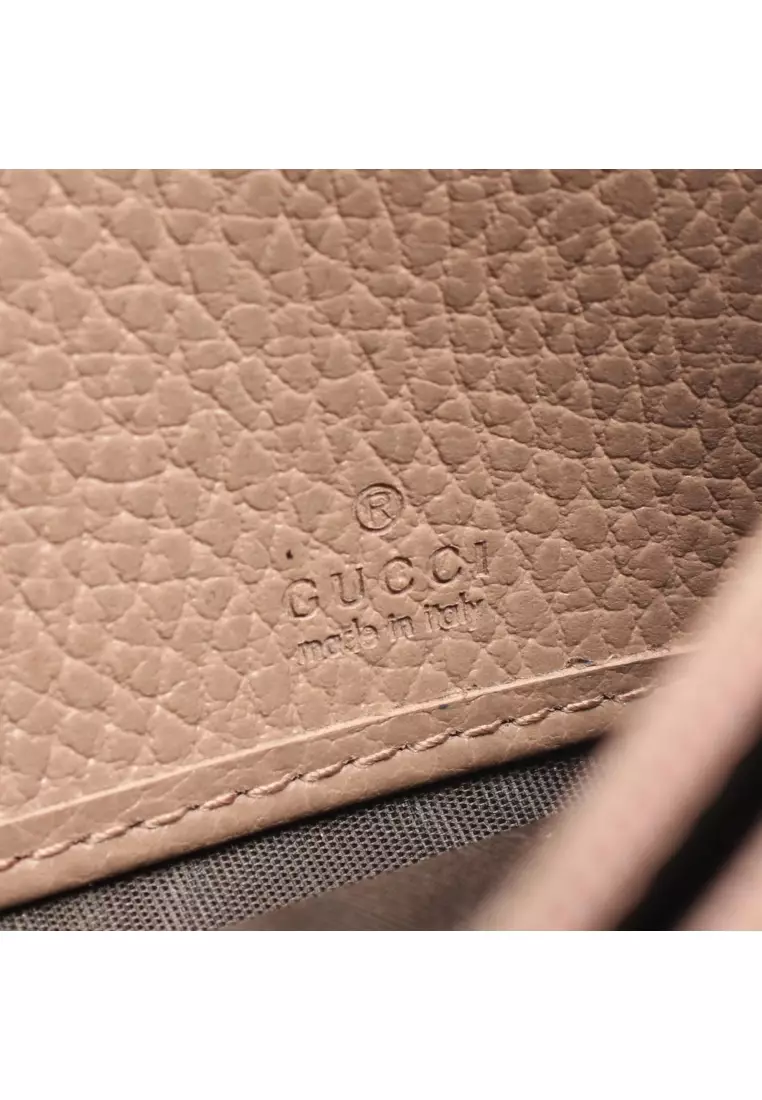 Pre-Loved Gucci petite marmont continental wallet Bi-fold Long Wallet PVC leather pink beige beige Dark brown