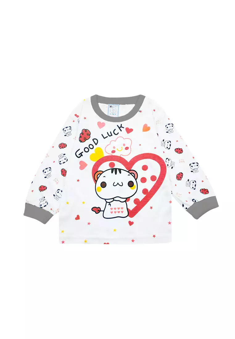 Skabe Piyama Bayi Anak Laki Laki Baju Lengan Panjang Motif Cat Setelan Celana Kaos All Size Baby Putih Usia 6 Bulan Hingga 12 Bulan 3454