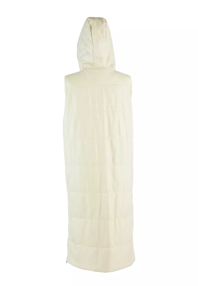 Oversized Quilted Puffer Sleeveless Jacket in Cream