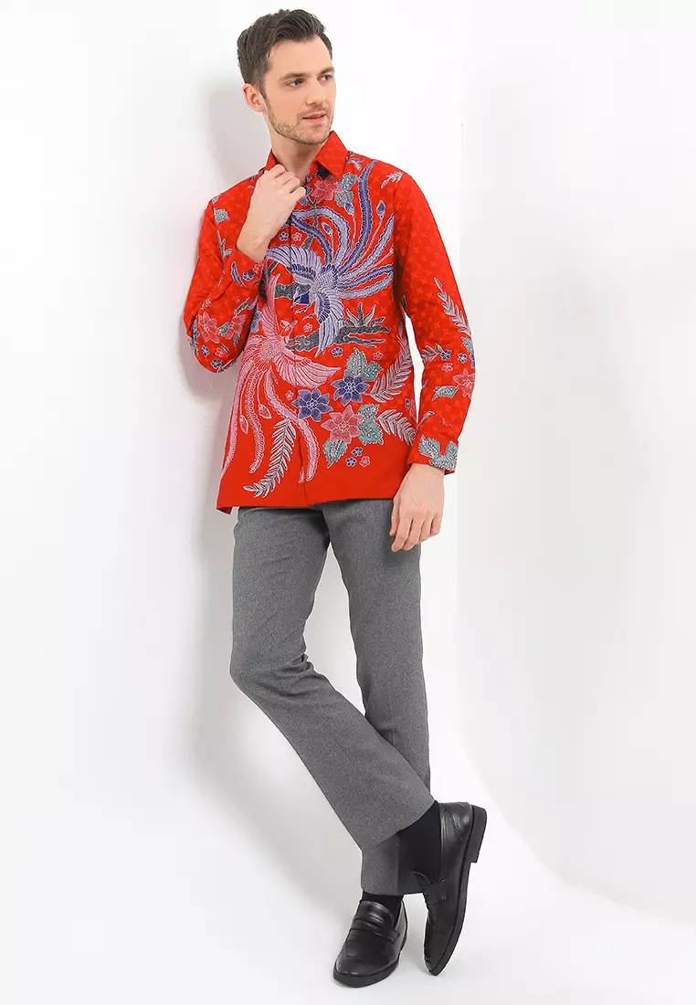 Kemeja Pria Lengan Panjang Furing Reano Katun Lining Red