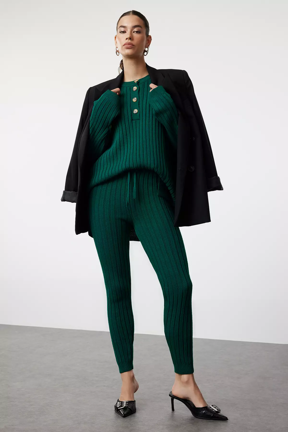 Wide Fit Emerald Green Corded Knitwear Set
