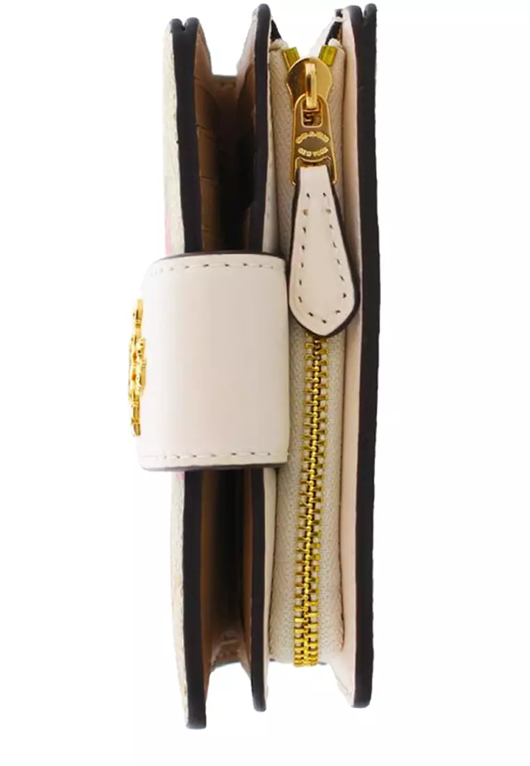 Coach Medium Corner Zip Wallet In Signature Canvas With Floral Print in Light Khaki/ Chalk Multi CR968