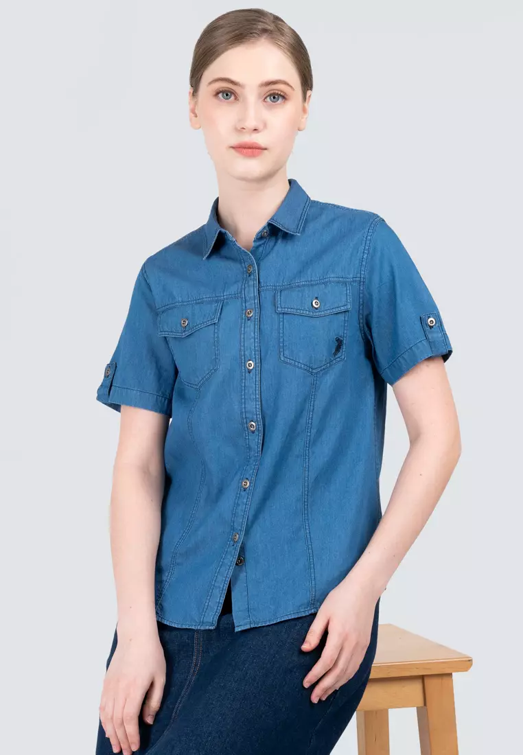Polo Haus - Women’s Signature Fit Denim Short Sleeve Shirt WWSSV003