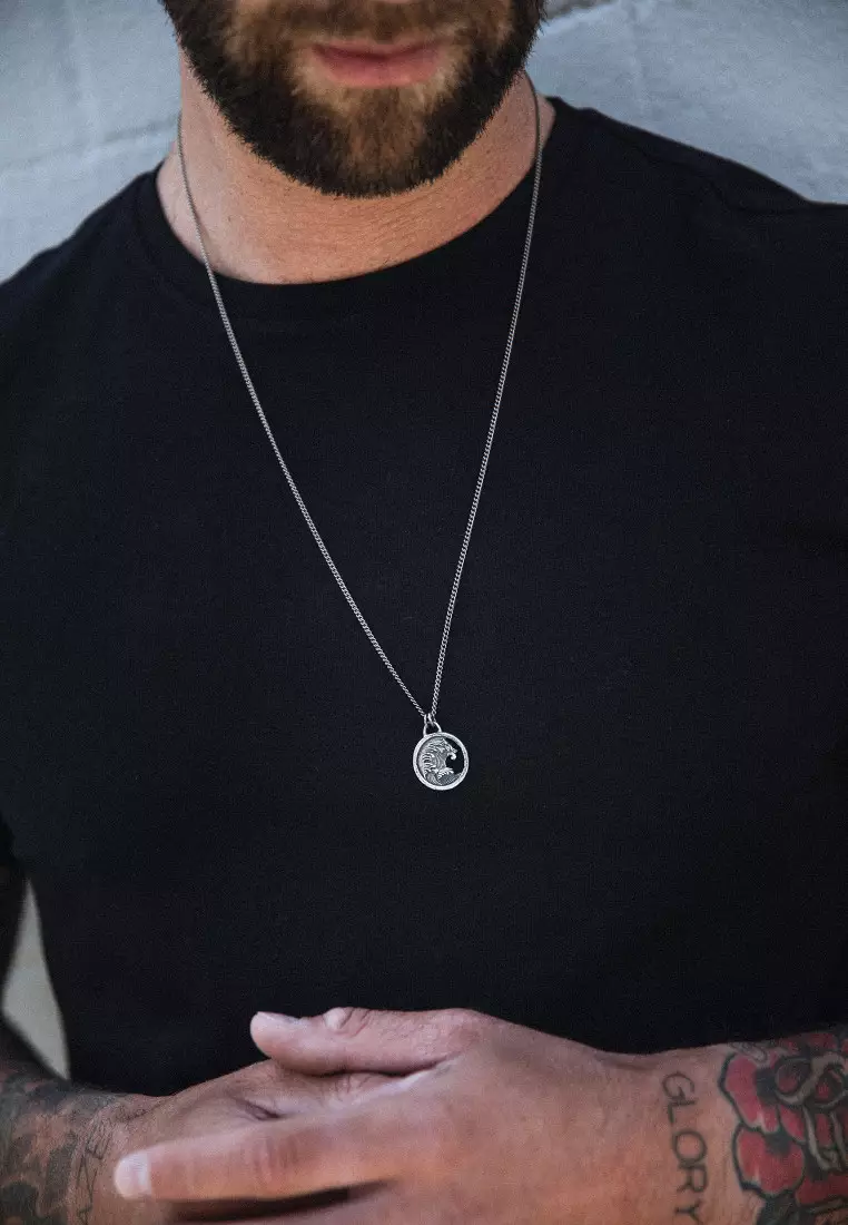 EXCLUSIVE Kalung Perhiasan Perak 925 Pria Coin Pendant Tide Wave Maritime Oxide
