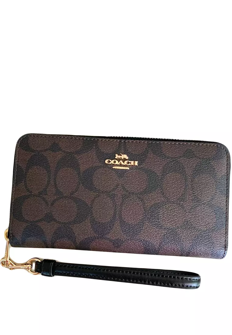 Buy Coach Coach Long Zip Around Wallet In Signature Canvas Dark