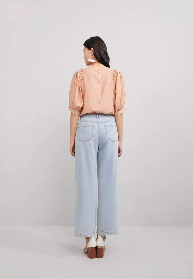 Puff Sleeve Back Button Up Blouse