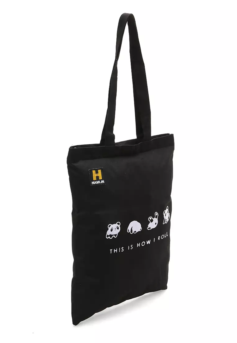 Hamilton Totebag Pria Wanita Motif Panda Large Compartment Material Dinir ORIGINAL - Black
