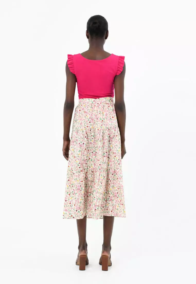 Doha Floral Print Tiered Skirt
