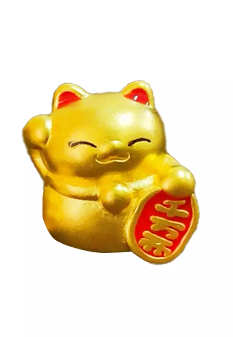 [SPECIAL] LITZ 999 (24K) Gold Lucky Cat Charm With 4mm Agate Bracelet 招财猫手链 EPC1046-MB-B (0.25+/-)