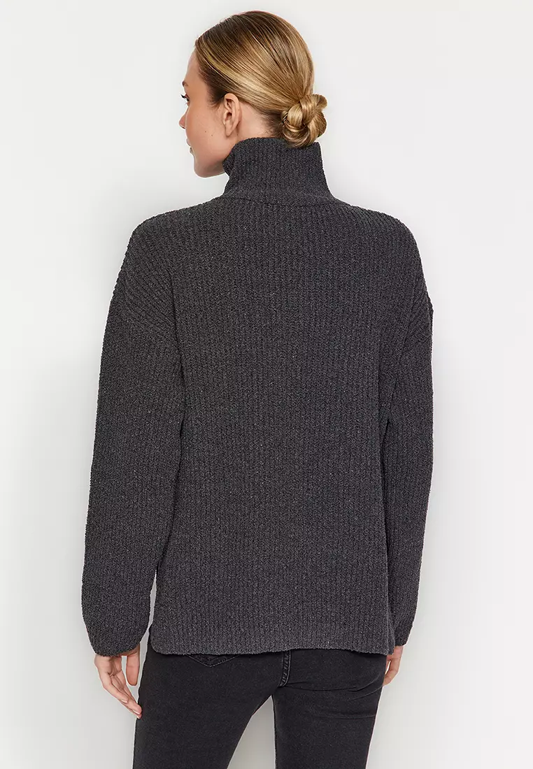 Anthracite More Sustainable Wide Pattern Knitted Sweater TWOAW24KZ01119