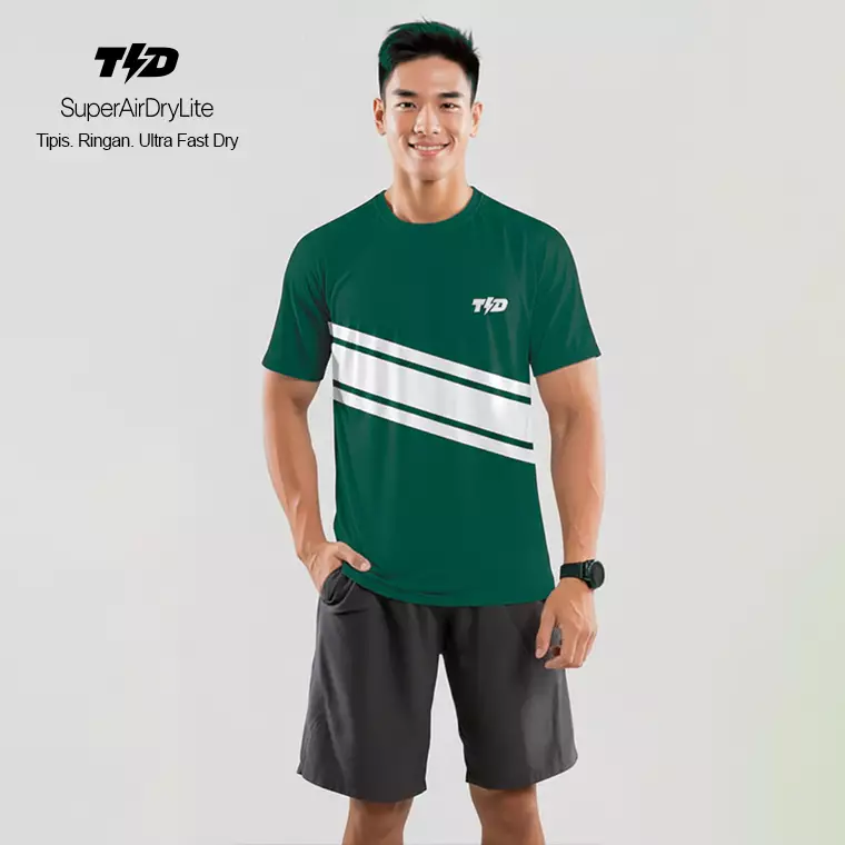 TDACTIVE Kaos Lari Pria Lengan Pendek drifit tipis ringan stretchy - boston green putih MSB19