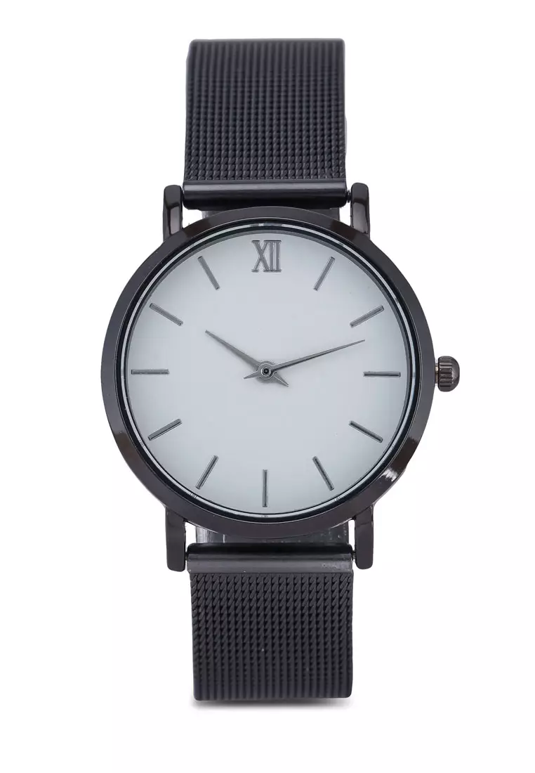 Buy NUVEAU Round Face Black White Mesh Strap Watch 2024 Online