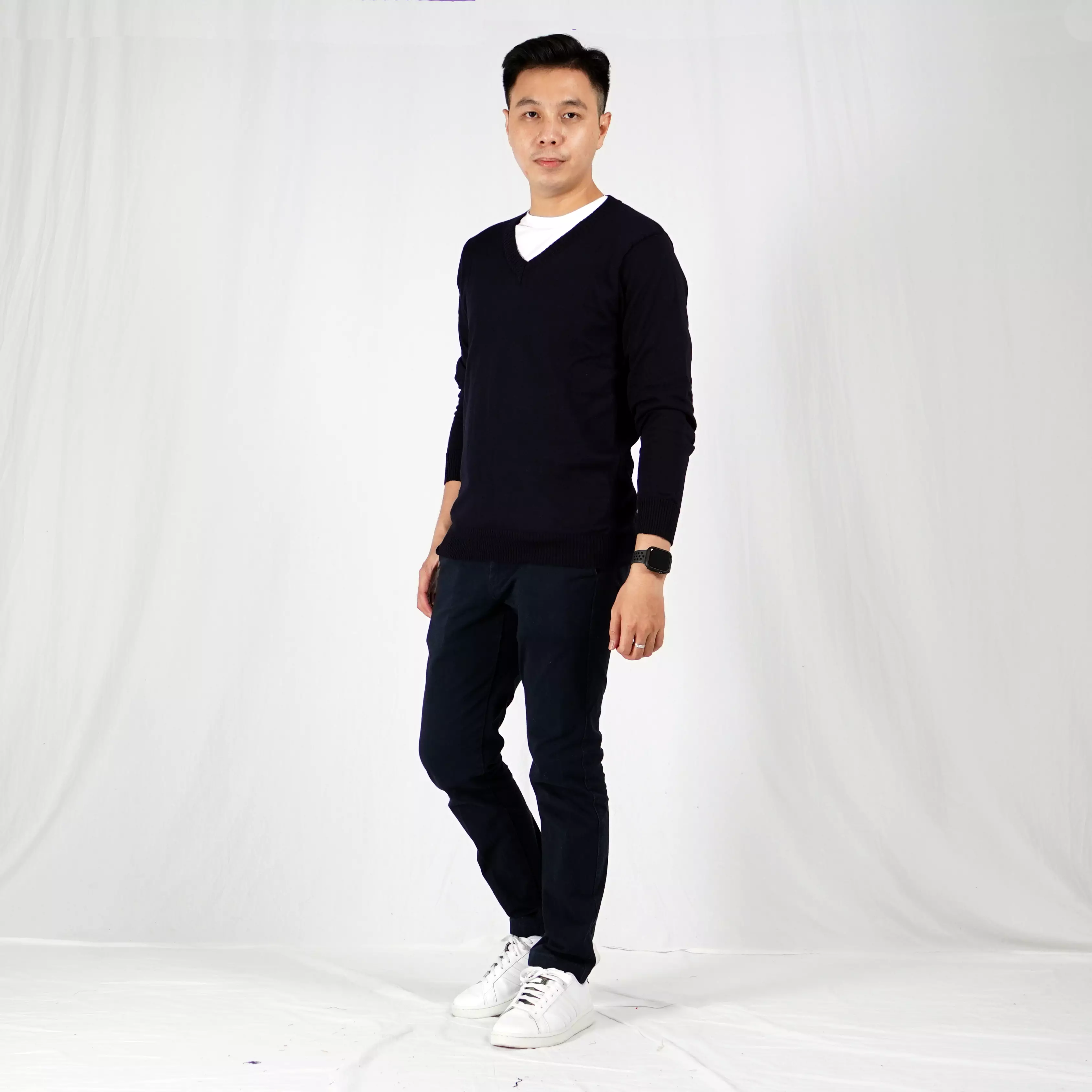 OKECHUKU Vleur Sweater Rajut / Switer Knit Pria Katun Basic Polos Leher V Neck