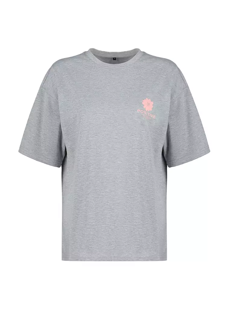Buy Trendyol Gray Melange Back Printed Oversized/Wide Fit