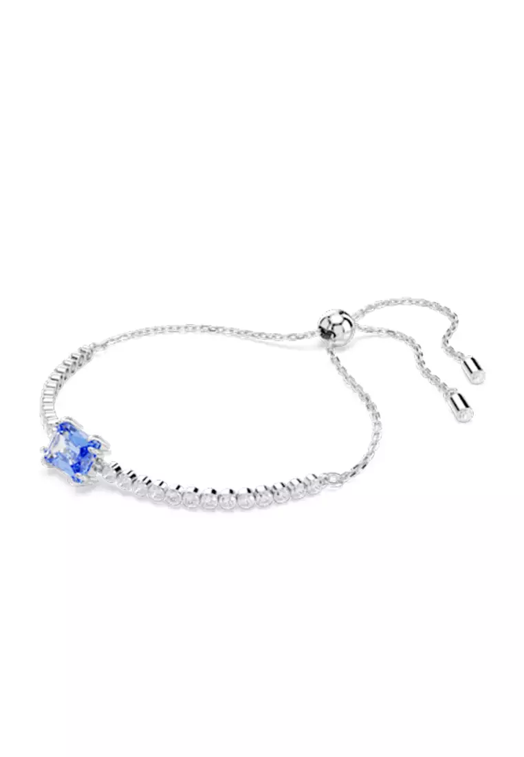 Matrix Tennis Bracelet, Mixed Cuts, Blue, Rhodium plated