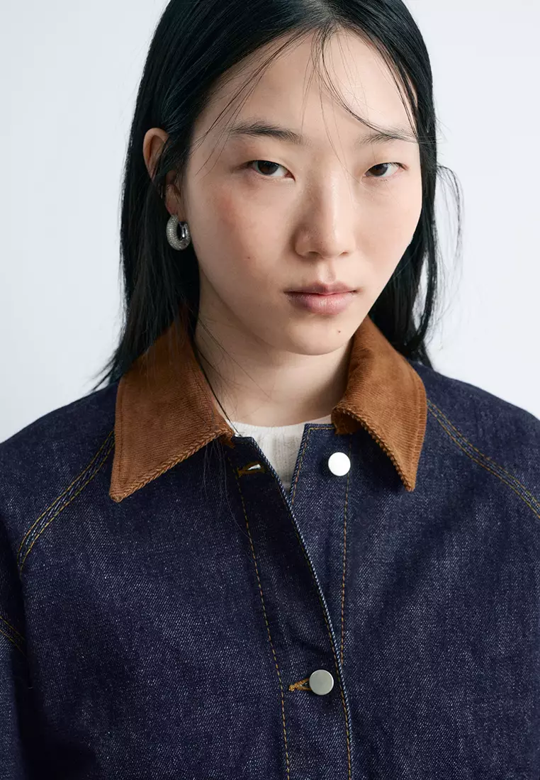 Short Cord-Collar Denim Jacket