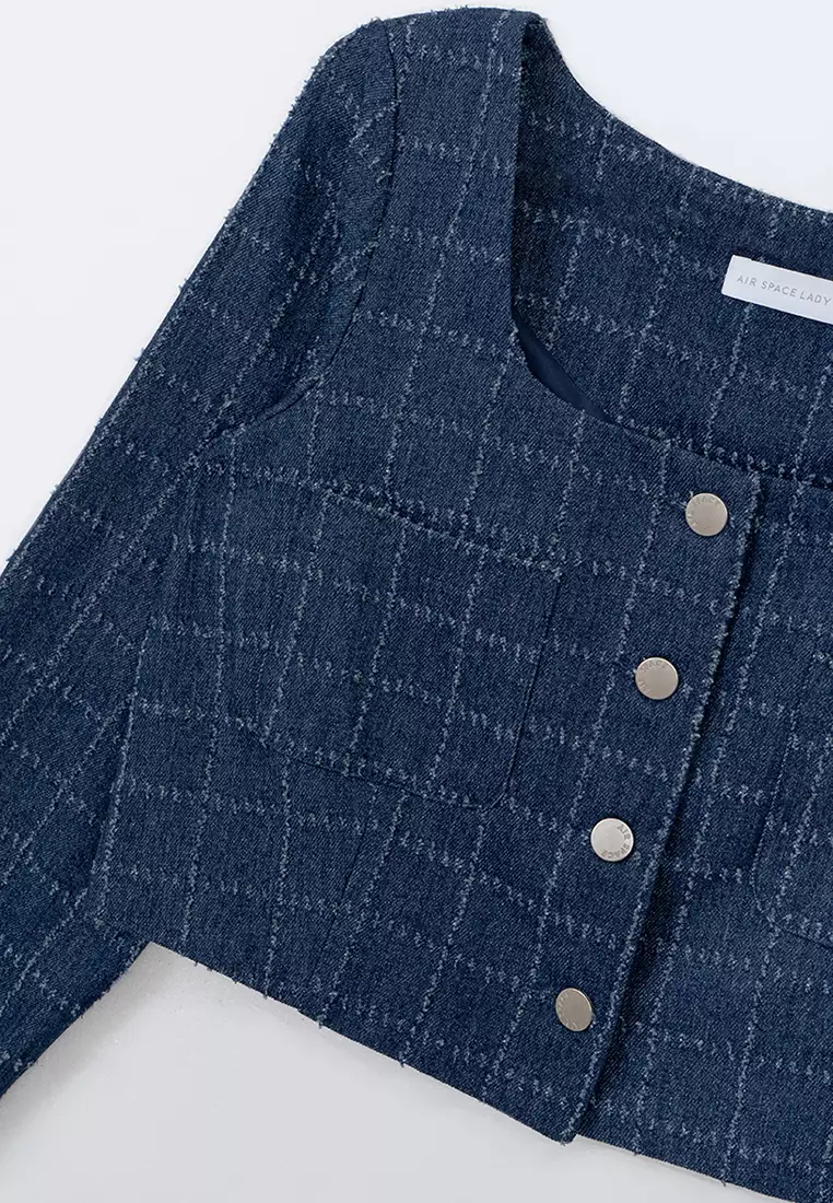 Tweed Square Neck Top