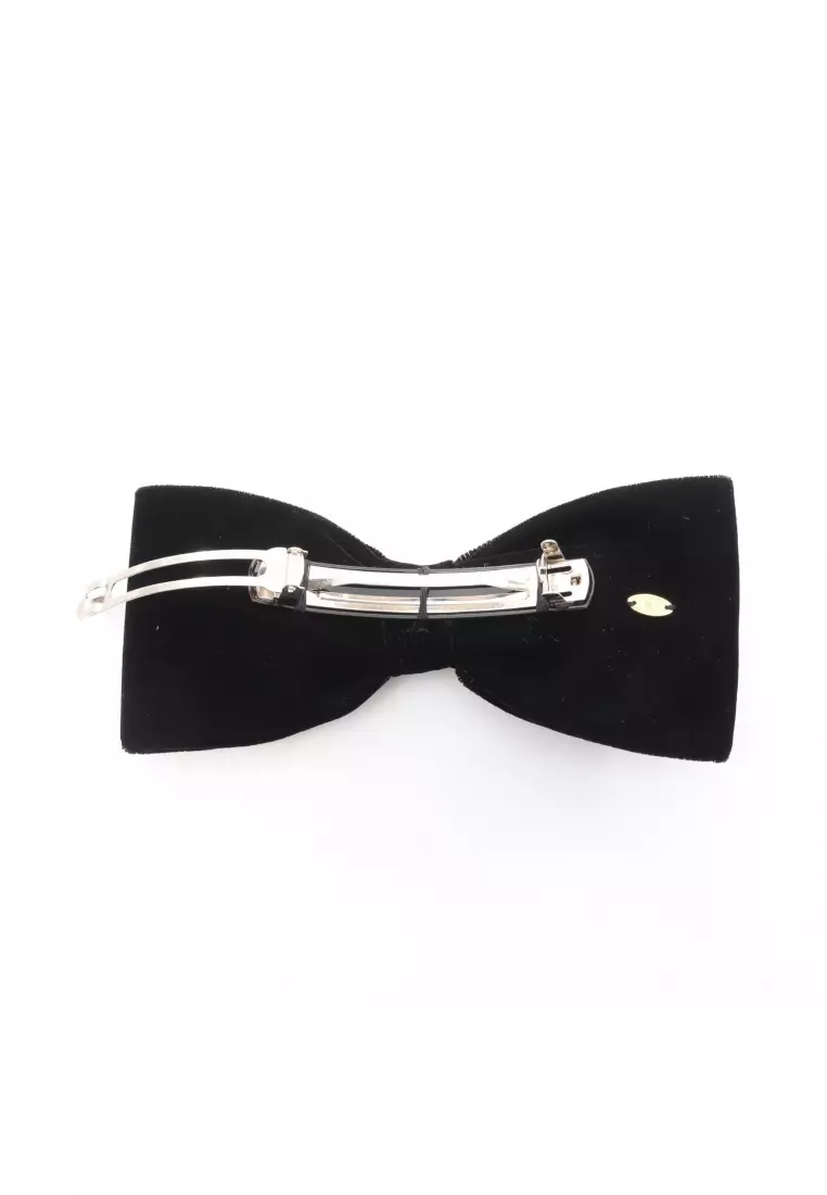 Pre-Loved Chanel coco mark ribbon barretta Velor GP black gold vintage