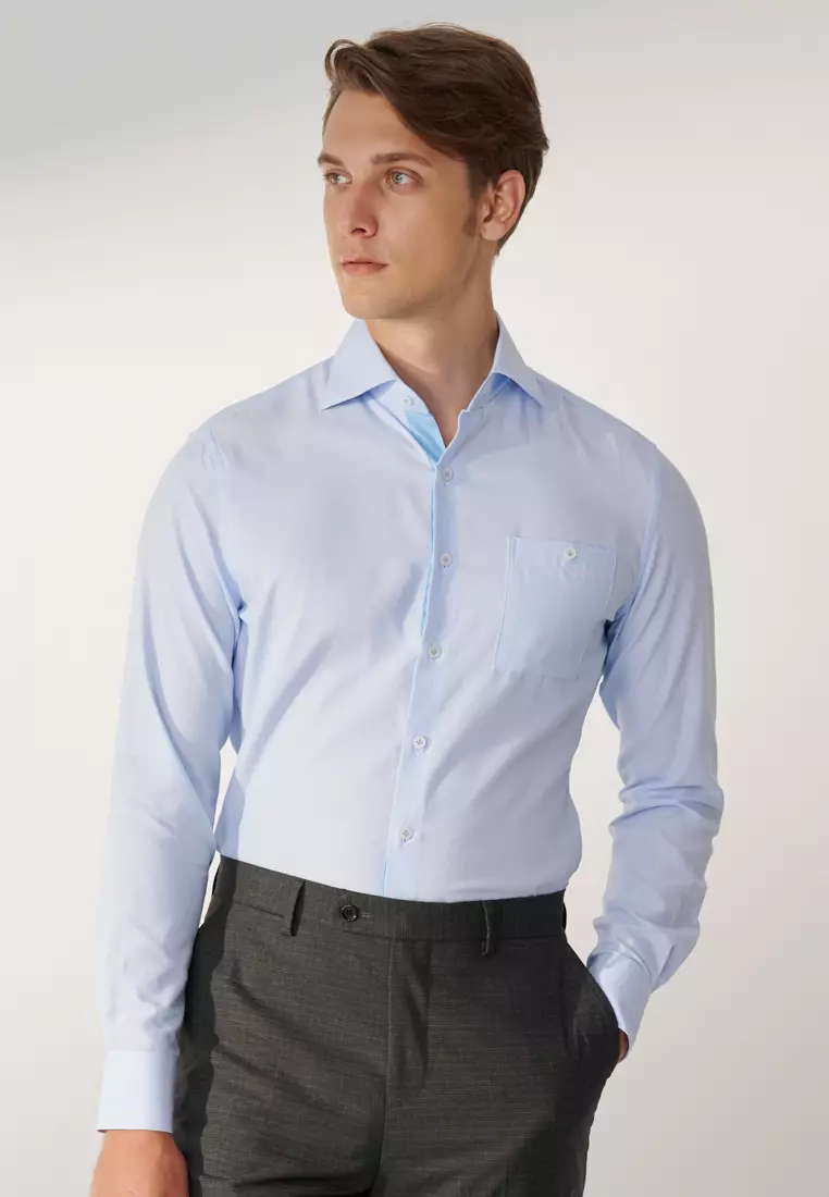 Blue Textured Slim Fit Shirt