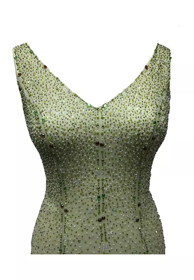 迷人真絲雪紡釘珠晚禮服