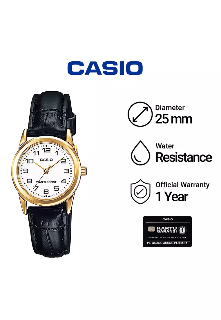 Casio - Jam Tangan Analog Wanita - Gold - Leather Strap - LTP-V001GL-7B