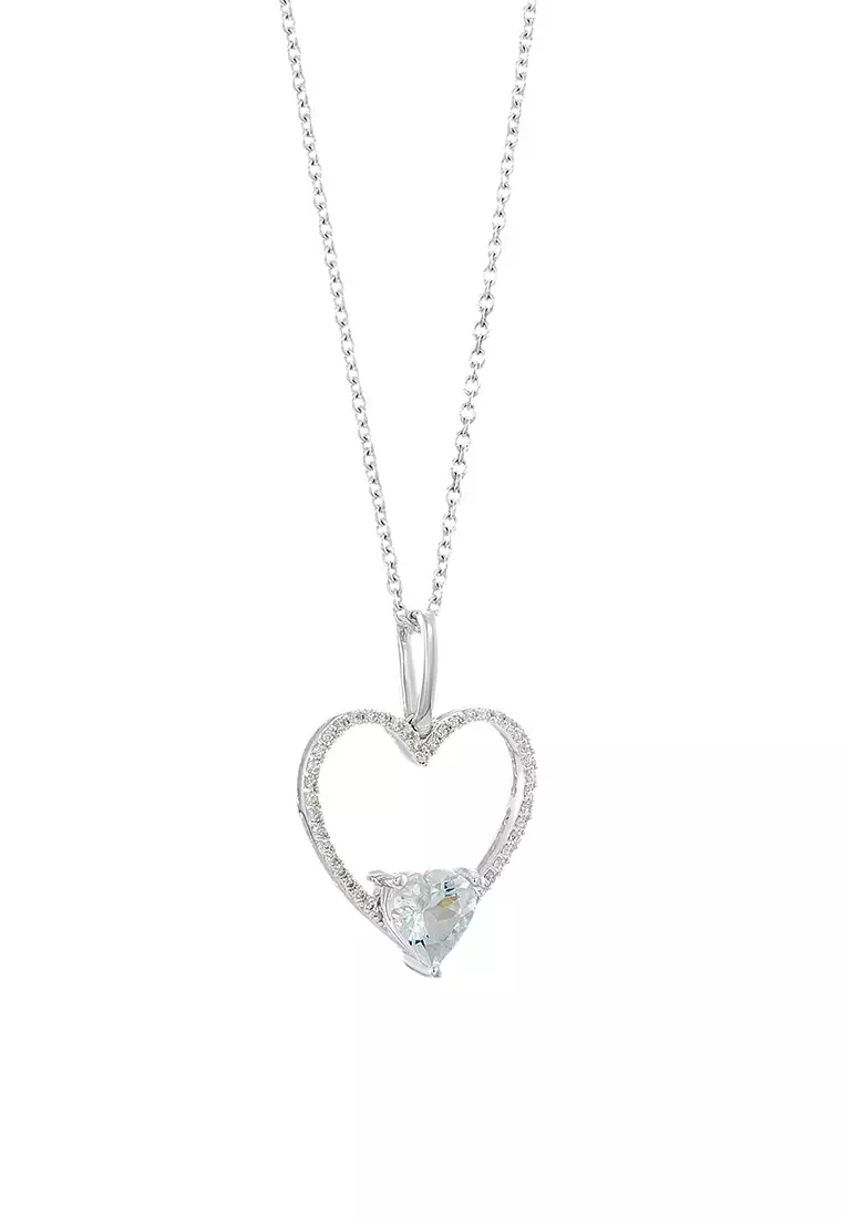 HABIB Heart Aquamarine and Diamond Necklace in 375/9K White Gold 561180125-AQUA