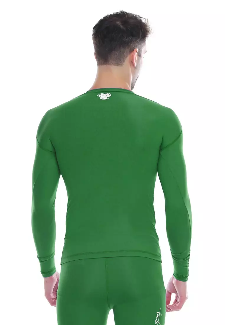 Tiento Man Baselayer Baju Ketat Manset Olahraga Pria Long Sleeve Green Rashguard Sport Original