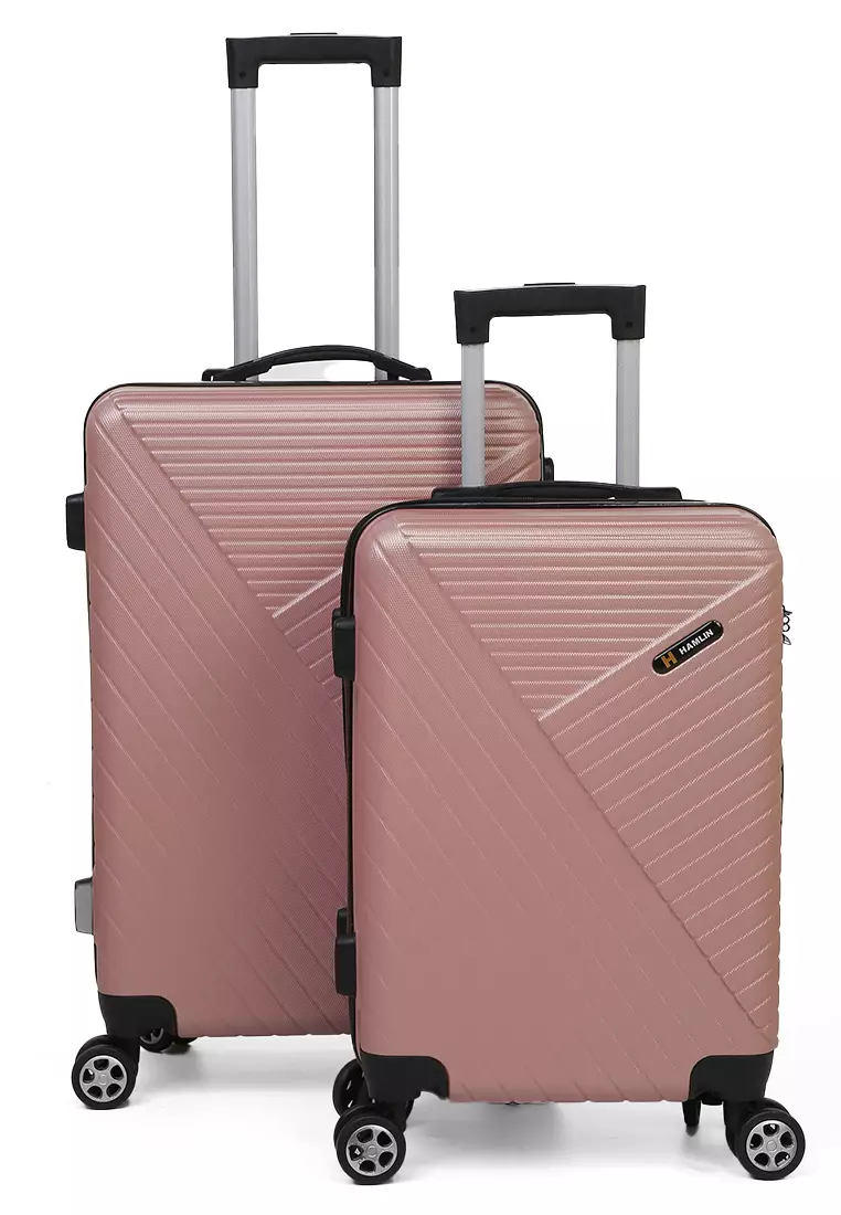 Isvara Tas Koper Hardcase Fiber One Set Unisex Large Compartment Suitcase Code Lock System Material ABS+PVC Coated ORIGINAL - Pink
