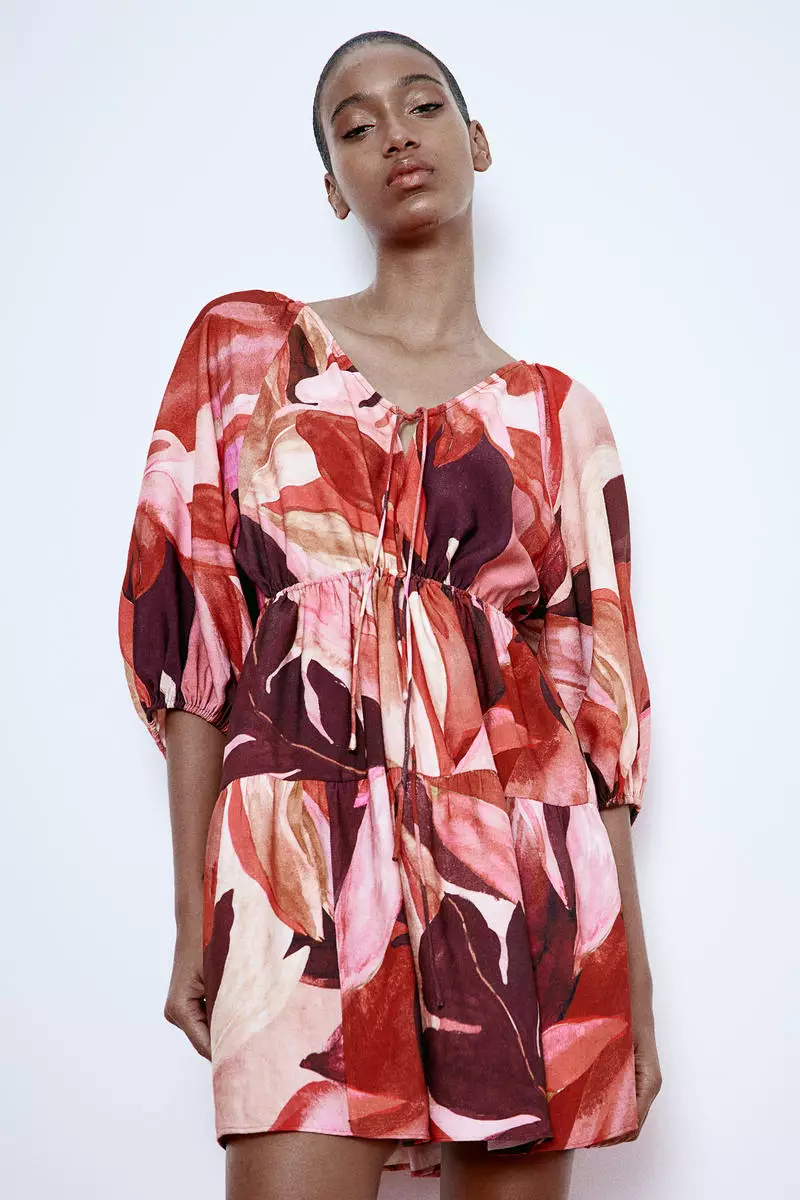 H&m red floral wrap best sale dress