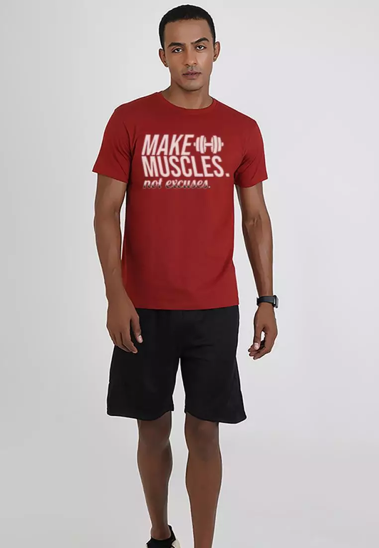 Make Muscle Graphic Maroon Cotton Short Sleeve Workout/Training Tee