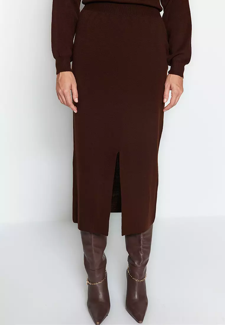 Turtleneck Skirted Knitwear Top-Bottom Set