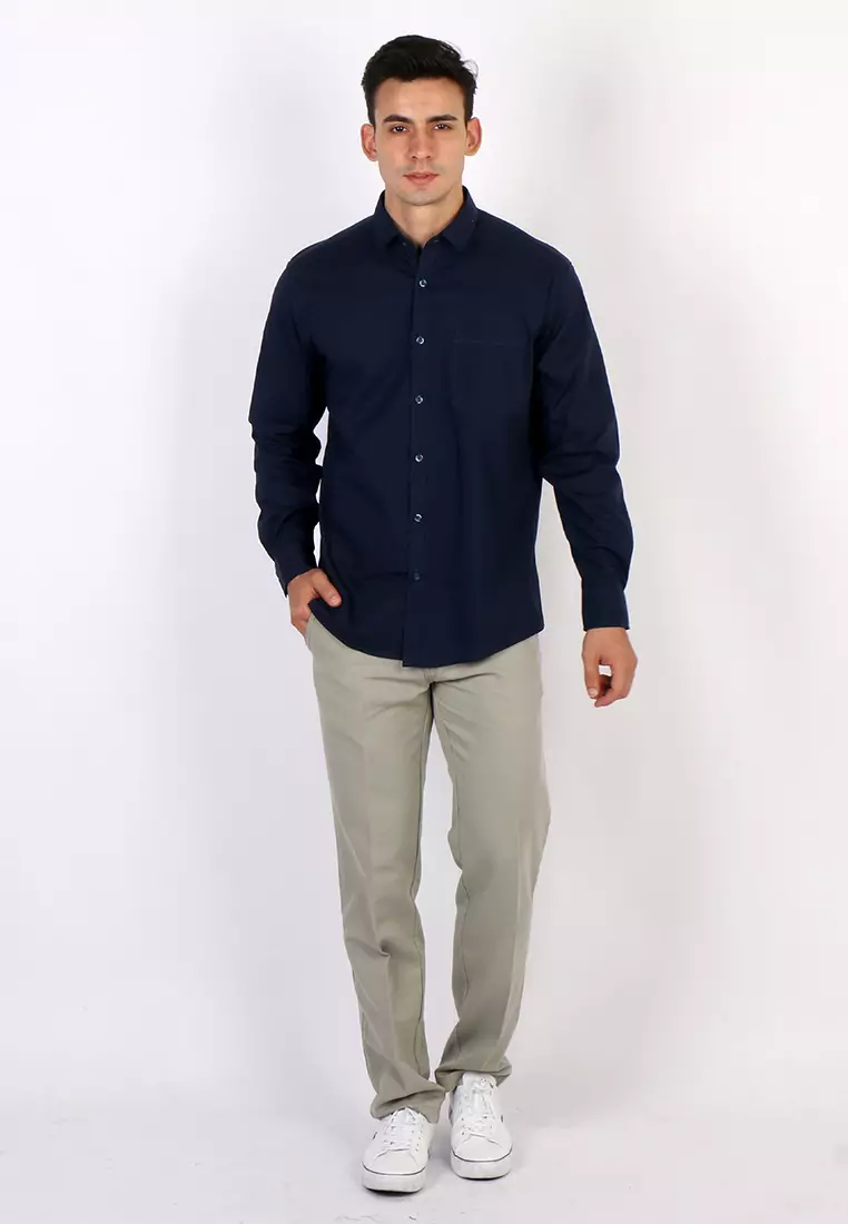 Simple Perfect Kemeja Pria Lengan Panjang Polos | Premium Solid Basic Gallant Shirt 7714 Darknavy