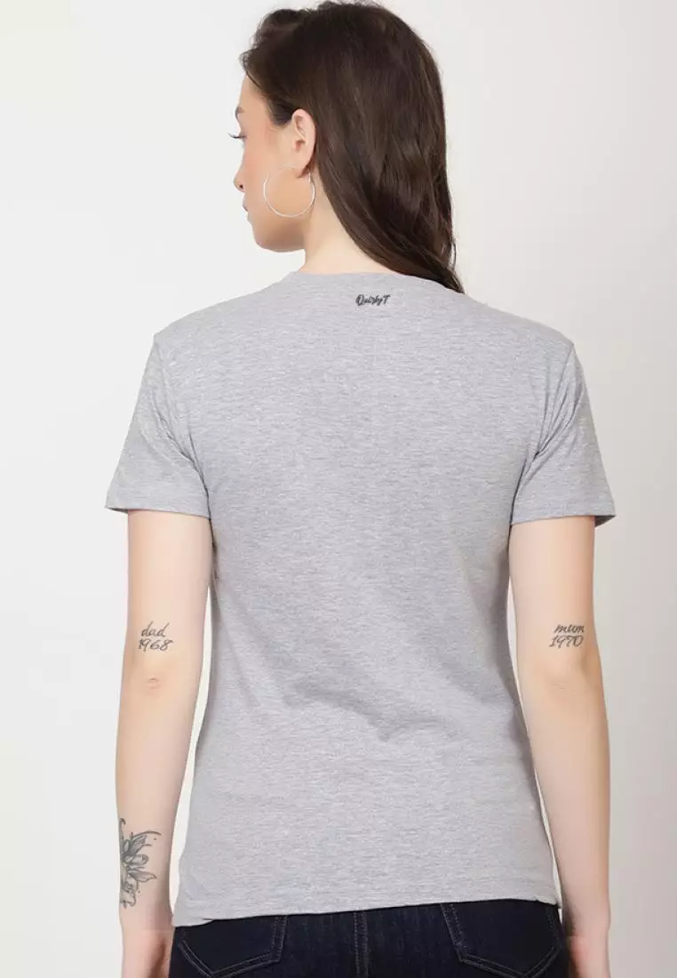 Speak YourMind Relaxed Short Sleeve Stylish Grey Cotton Casual Graphic Print Tee/TShirt
