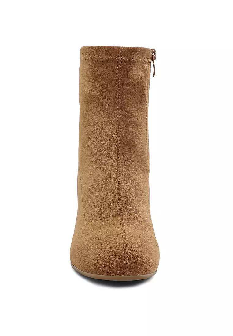 黃褐色水鑽裝飾粗跟靴