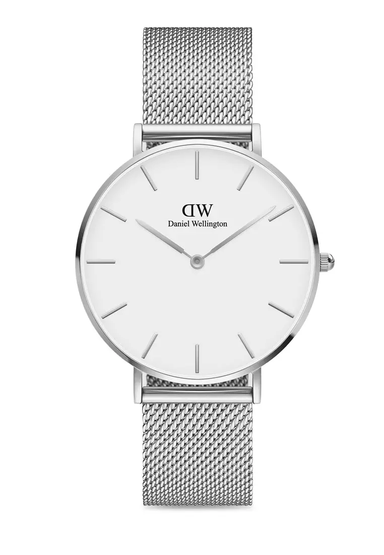 Petite Sterling 36mm Watch Mesh strap White dial Sliver Unisex watch Watch for women and men DW