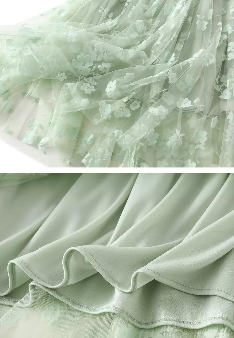 Patchwork Flocked Tulle A-line Skirt AF5215