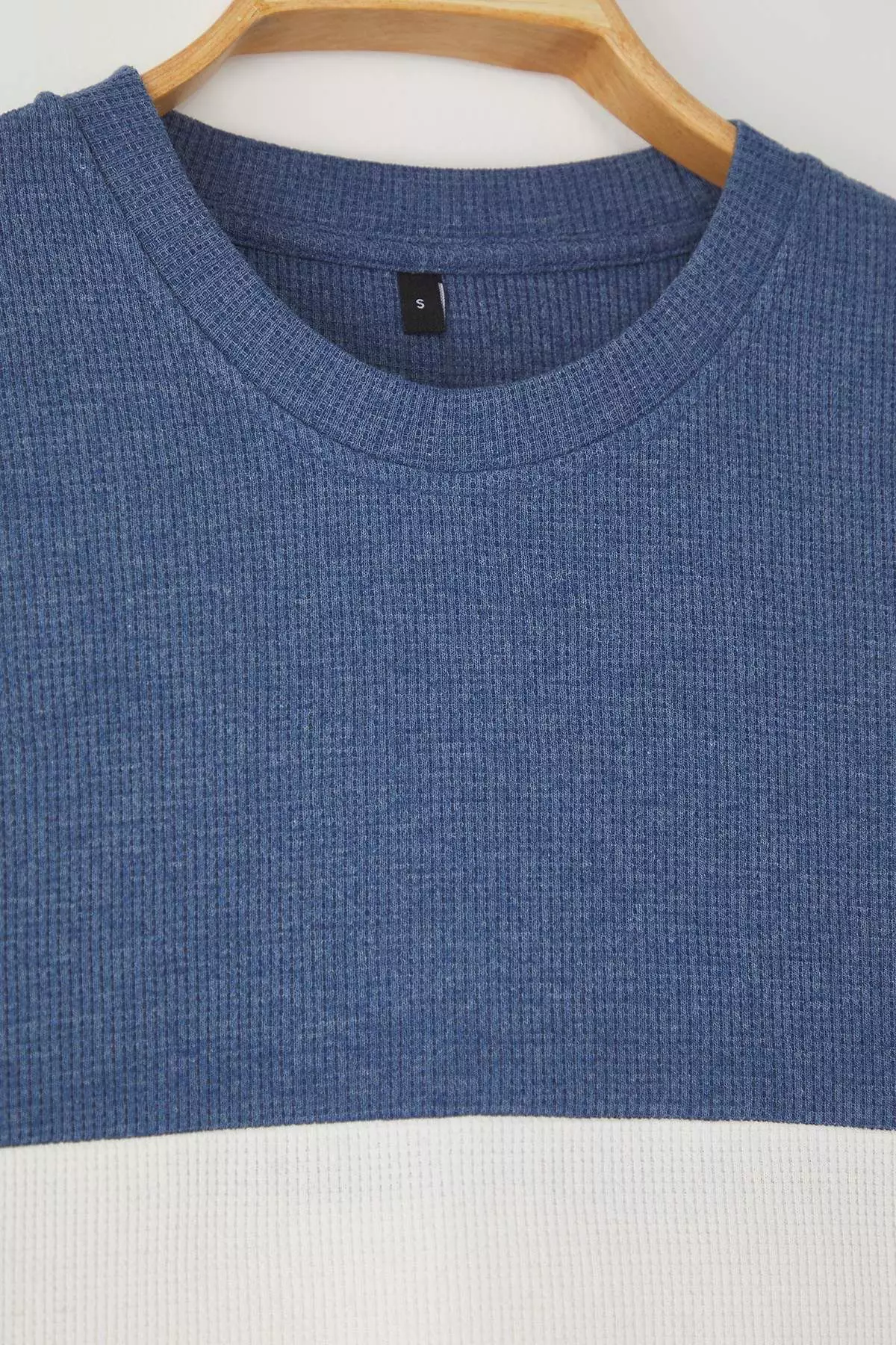 Indigo Oversize/Wide Cut Color Block Textured T-Shirt TMNSS25TS00065