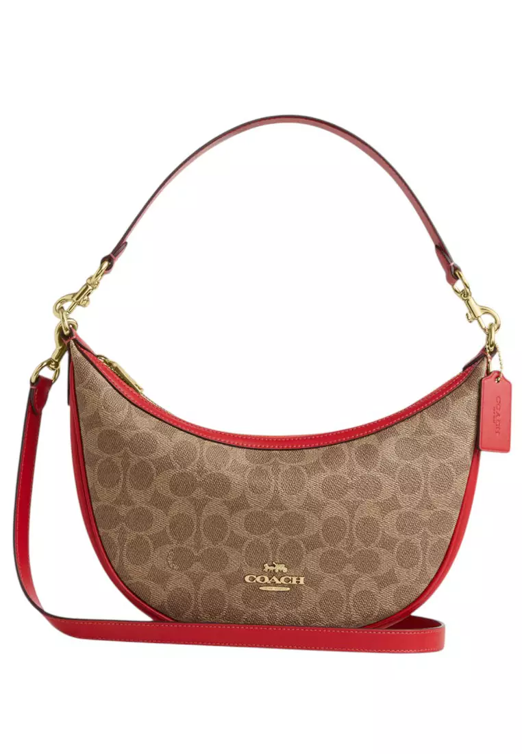 Buy Coach Aria Shoulder Bag In Signature Canvas - Tan/Red 2026